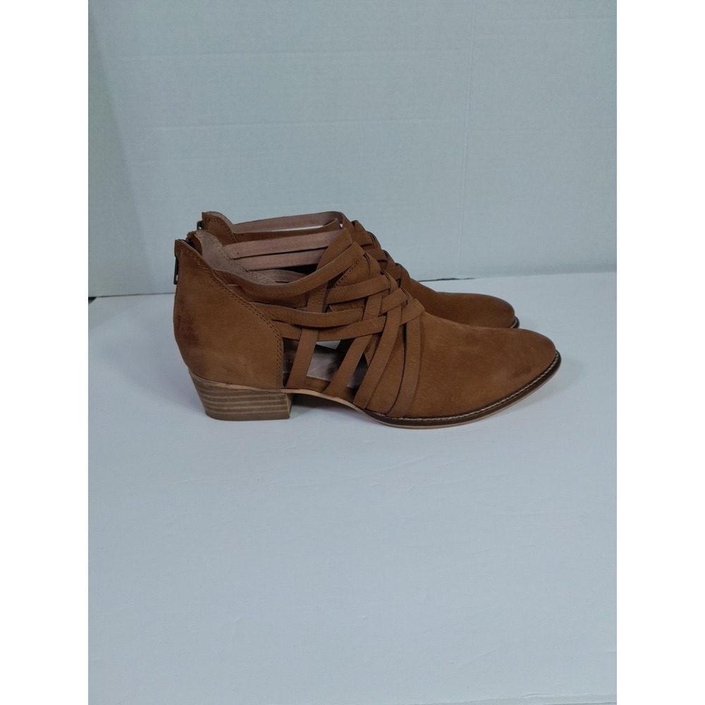 Seychelles So Blue Boots Leather Woven Cutout Booties Brown Sz  8.5